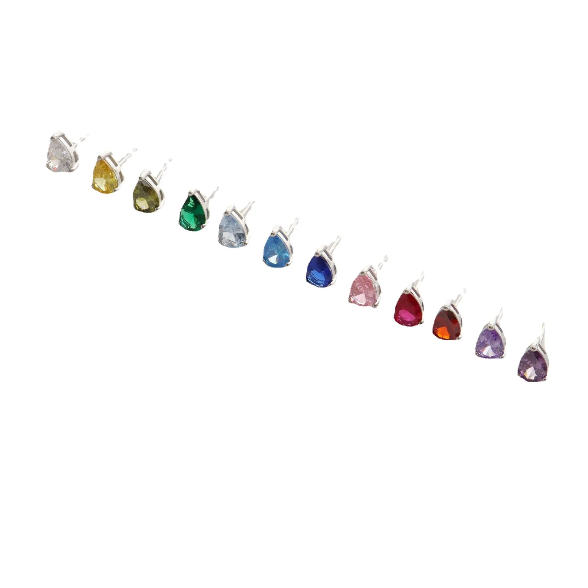 Classic Jewelry Birthstone Teardrop Pear Shape CZ 925 Sterling Silver Stud Earring