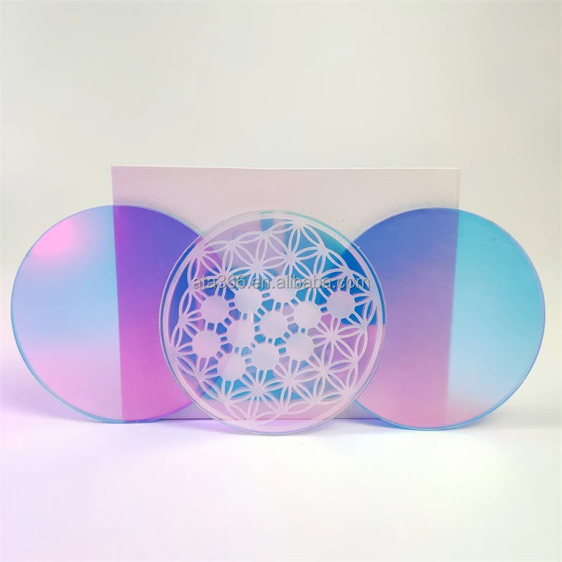 4 Holographic Acrylic Coasters Blank Custom Cork Wood Game Drinks Anime Coaster Laser Engraved Design Plastic Gold Coaster