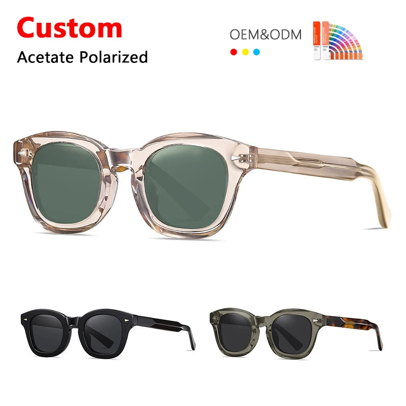 Unisex Retro Sun Glasses High Quality TAC Lenses Custom Polarized UV400 Shades New Arrivals-Blue White Metal Acetate Sunglasses
