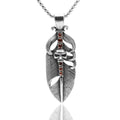 Punk Gothic Personality Simple Zircon Inlay Ghost Head Skull Pendant Feather Necklace for Wholesale Couple Jewelry
