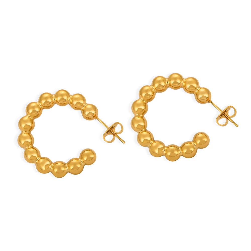 Fashion Retro Design Sense Titanium Steel Gold-plated Ball Link C-shaped Geometric Earring Jewelry Wholesale for Women