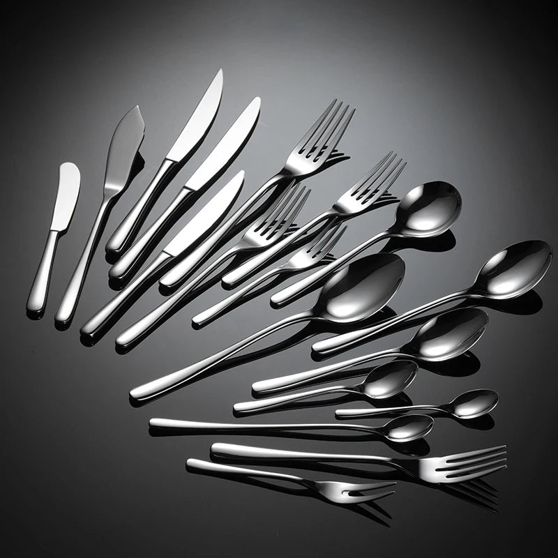 Modern Style Royal High-End Silver Luxury 18/10 Stainless Steel Cutlery Set Gold Detail Handle for Wedding Parties Restaurants