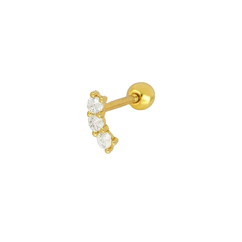 3 Stones Dainty 925 Sterling Silver Stud Earring Fashion Jewelry Wholesale