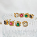 Rose Gold Zircon Stainless Steel Stud Earrings Fashion Luxury Pave Zircon Emerald Gemstone Earrings