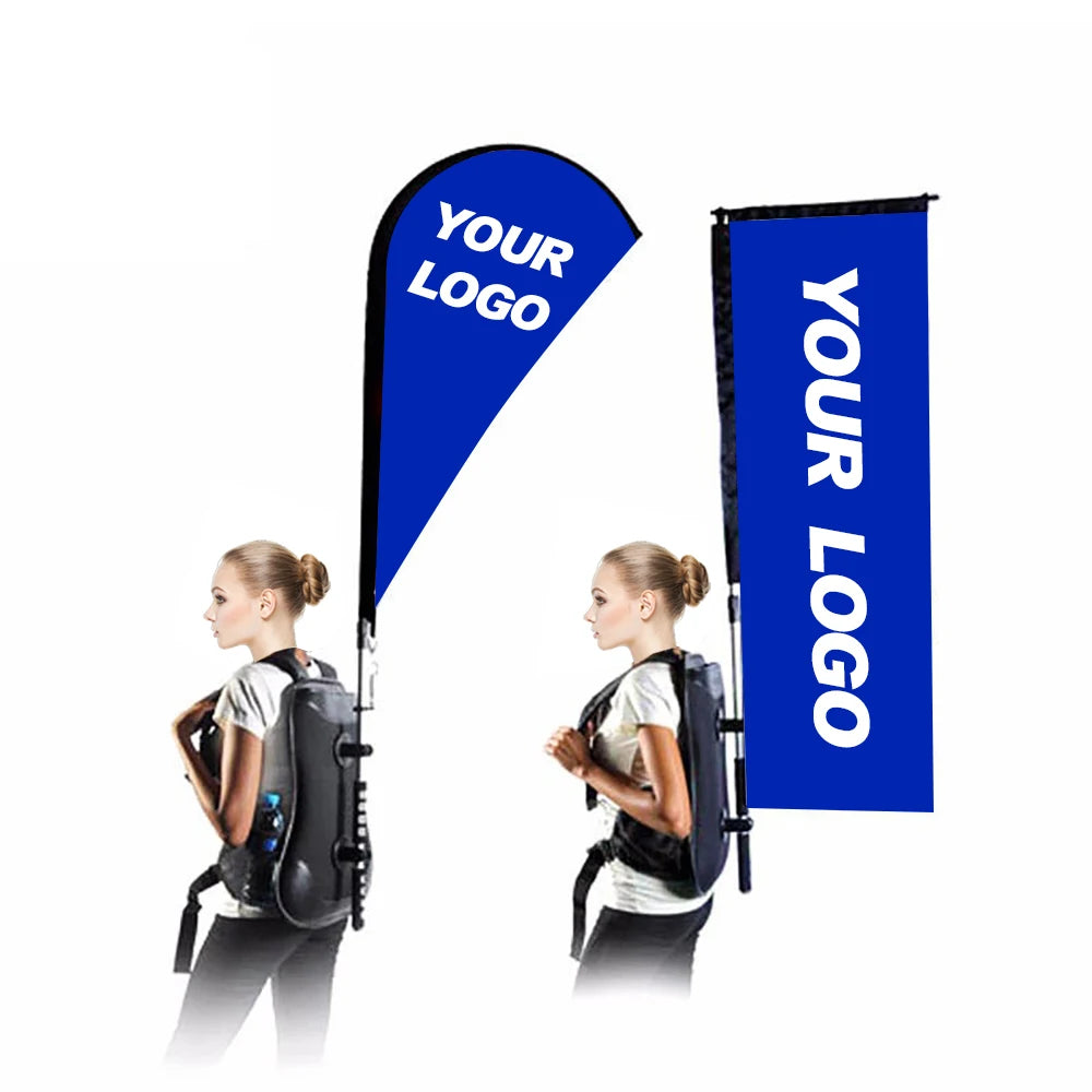 Customized backpack rectangular outdoor promotional banner with flagpole for commercial advertising flags