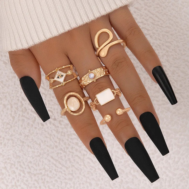 6pcs/set Women Hip Hop Knuckle Finger Ring Geometric Snake Ring Set Fashion Drip Oil Eye Personality Ring Set