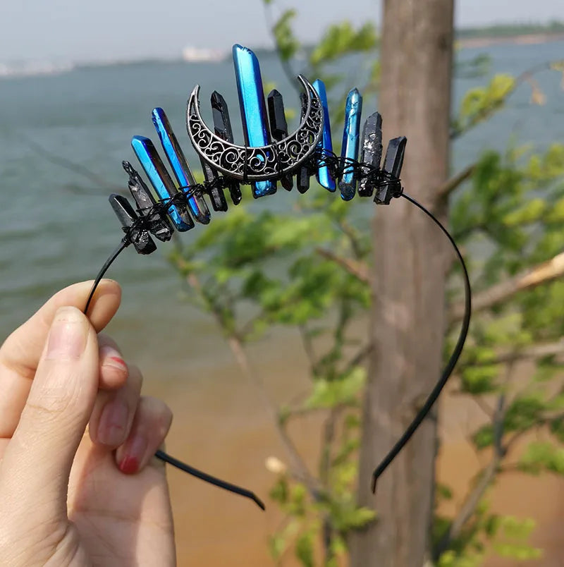 Diy DIY Good Supply Witch Moon Accessories Colorful Crystal Crown Handmade Bridal Crystal Black Dark Blue Hair Band