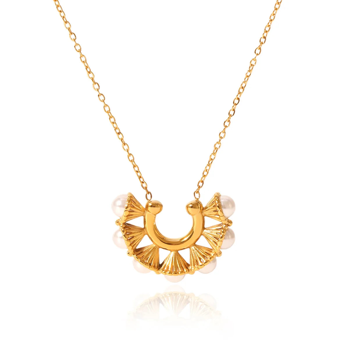 New Vintage U-Shaped Stainless Steel Petunia Pearl Pendant Necklace 18K Gold Plated Clavicle Chain Necklace Non Tarnish