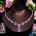 Bulk Luxury Purple Cubic Zircon Halo Setting Jewelry Set Copper Alloy Necklace and Drop Earrings for Women Wedding Party Gifts
