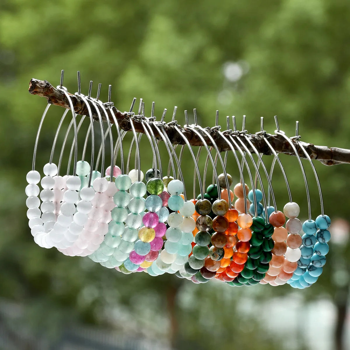 Handmade Colorful Natural Stone Hoop Earrings for Woman