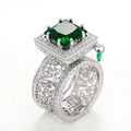 CAOSHI Customable New Square Shaped Bright Green Crystal Zircon Hollow Band Rings for Women Wedding Party Silver Plated CZ Rings