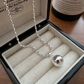 925 Sterling Silver Big Ball Pendant Necklace Minimalist Fashion Jewelry Necklace for Girls