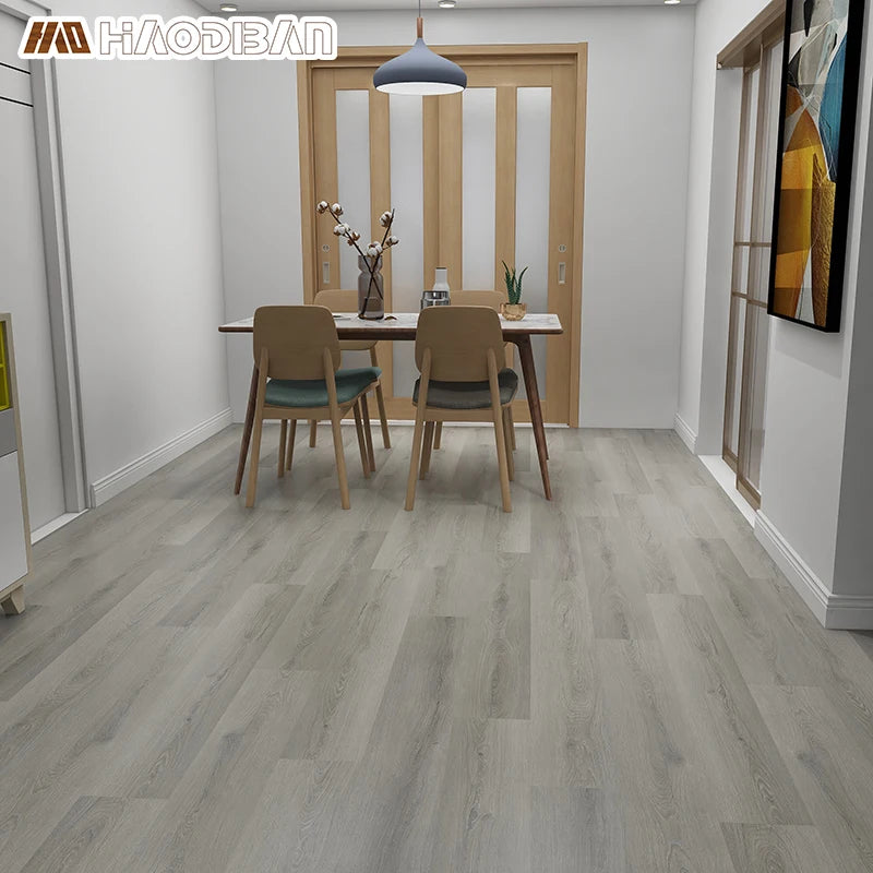 Customizable Light Grey SPC PVC Flooring 5.5mm 6.5mm Anti-Slip Indoor Usage Plain Texture for Hotel 3D Model Design Available