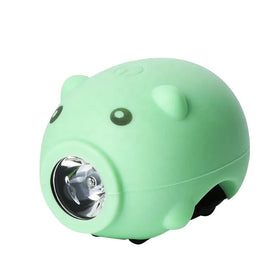 Cartoon Piggy-Shaped LED Bicycle Front Light with Horn Battery-Powered Bike Headlight Flashlight for Folding Bikes