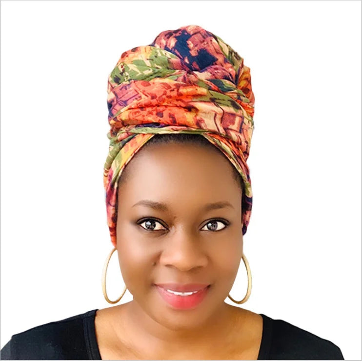 DIY Fashion Tie-Dye Bandanas Turban for Women African Print Head Scarf Floral Decor 2 in 1 Scarf Turban TJM-24/A