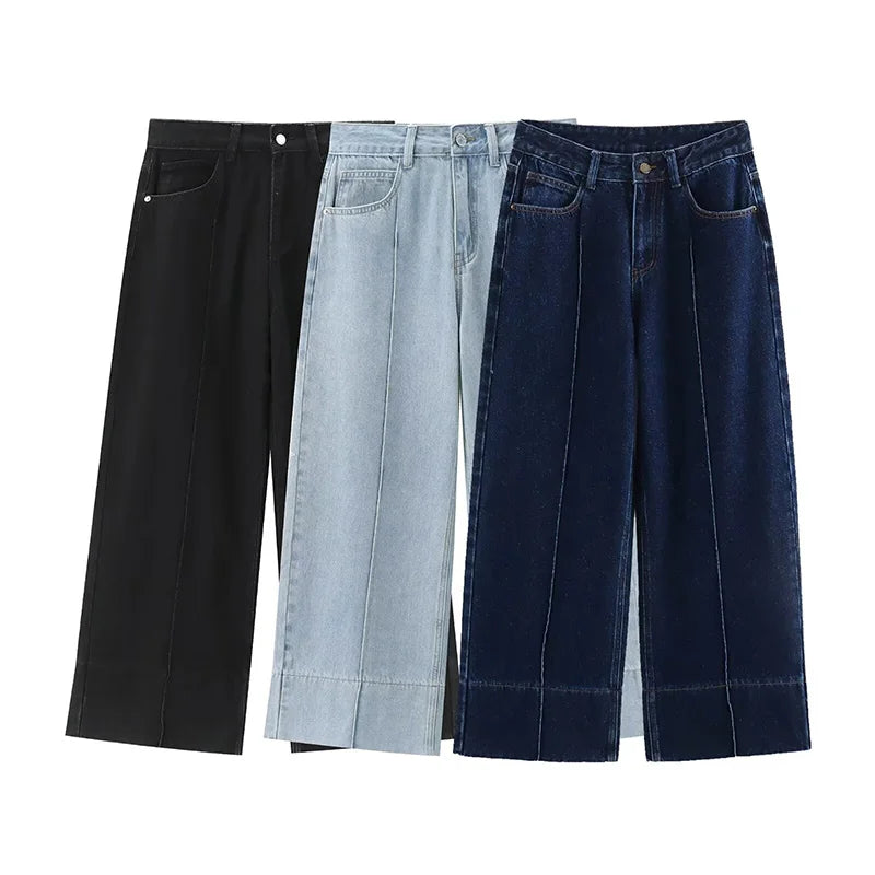ZATRHMBM Women's Pants High Waist Loose Jeans 2024 Summer New Casual Fashion Classic Retro Wide Leg Pants Women's Jeans