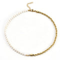 Luxury Half Stainless Steel Gold Plated Twisted Rope Chain Half Freshwater Pearl Chokers Necklaces for Men and Women