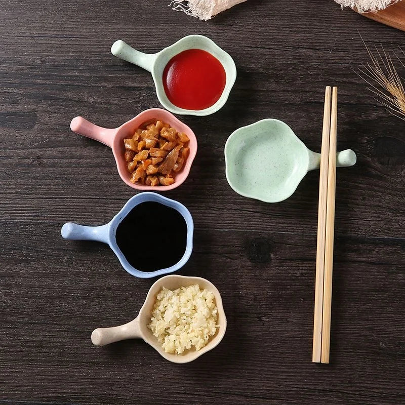 Home Creative Wheat Straw With Handle Seasoning Dish Kitchen Simple and Multi-purpose Sauce and Vinegar Seasoning Dish