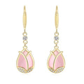 Tulip Flower Drop Earrings Enamel Crystal Zircon Dangle Hook Earrings Floral Teardrop Pendant Earrings Trendy Jewelry for Women MegaBDM
