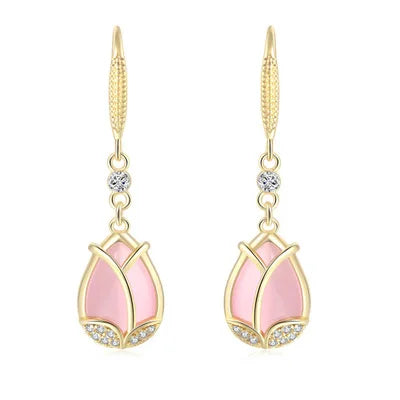 Tulip Flower Drop Earrings Enamel Crystal Zircon Dangle Hook Earrings Floral Teardrop Pendant Earrings Trendy Jewelry for Women MegaBDM