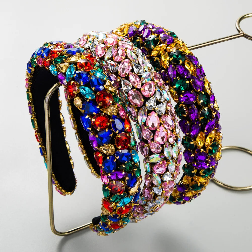 Cross-border Heavy Work Headband Set with Diamond Mesh Red Sponge Wide Edge Headband Baroque Fashion Hair Accessories Wholesale