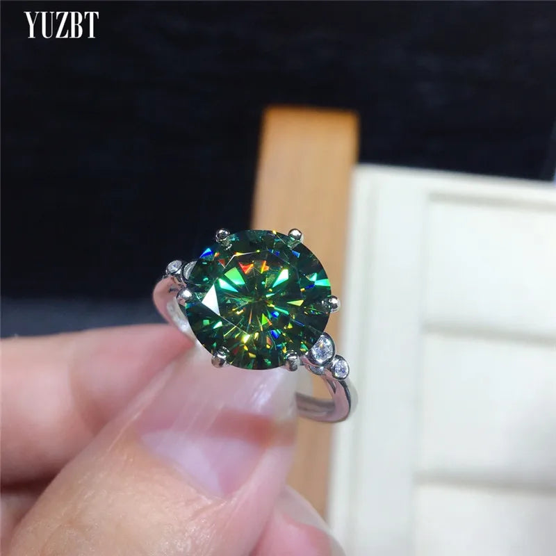 Silver 925 Original Total 5 Carat Brilliant Cut Diamond Test Past Green Moissanite Engagement Ring for Women Gemstone Jewelry