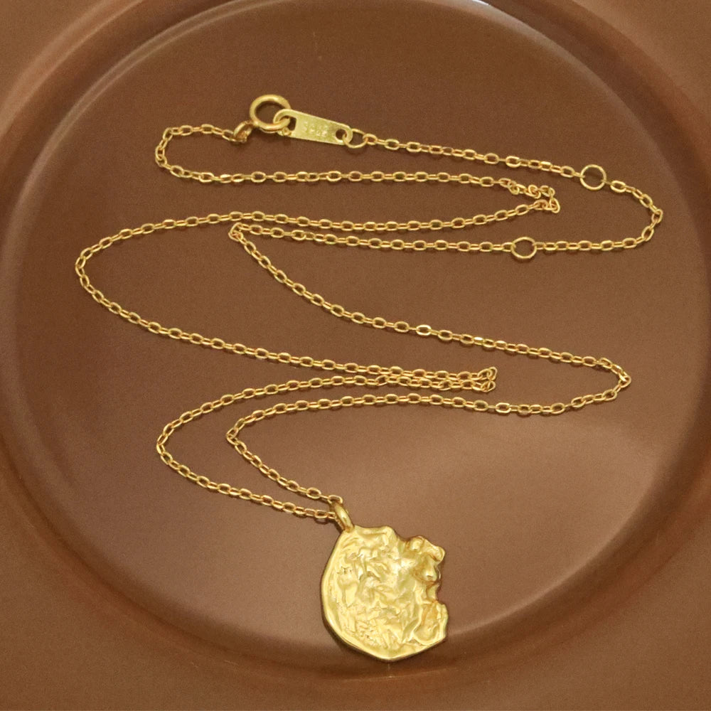VIANRLA 925 Sterling Silver Irregular Pendant Necklace 18k Gold Plated