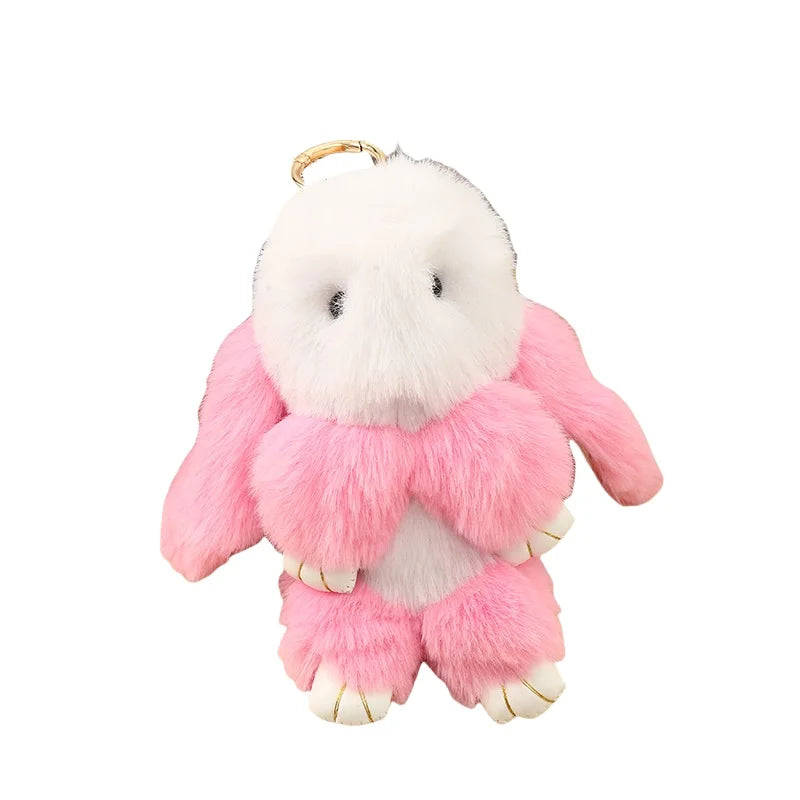 Soft Cute Bunny Keychain Artificial Rabbit Fur 15cm 18cm Fluffy Rabbit Fur Pompom Bunny Keychain for Girl Bag Key Chain Pom Gift