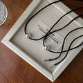 925 Sterling Silver Minimalist Simple Round Ball Pendant Necklace Black Cord Rope Necklace for Daily
