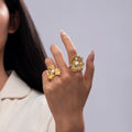 Fashion Dainty Flower Stacking Chunky Ring Hollow Adjustable 18K Gold Plated Stainless Steel Women Jewelry Rings Wholesale