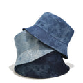 Women Summer Fishing Washed Packable Beach Sun Jean Bucket Hat Cap Double Sided Plain Reversible Cotton Denim Distressed Hat