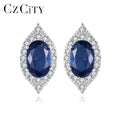 Hot Sale Charm Blue Sapphire Jewelry Sterling Silver Eye 925 Stud Earrings Oval Cut CZ Diamond Earring for Ladies Party Gift