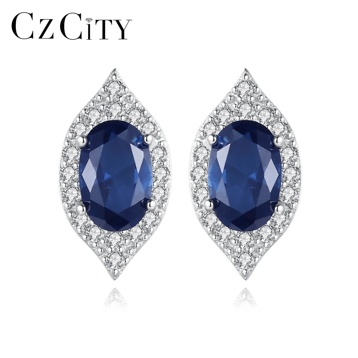 Hot Sale Charm Blue Sapphire Jewelry Sterling Silver Eye 925 Stud Earrings Oval Cut CZ Diamond Earring for Ladies Party Gift
