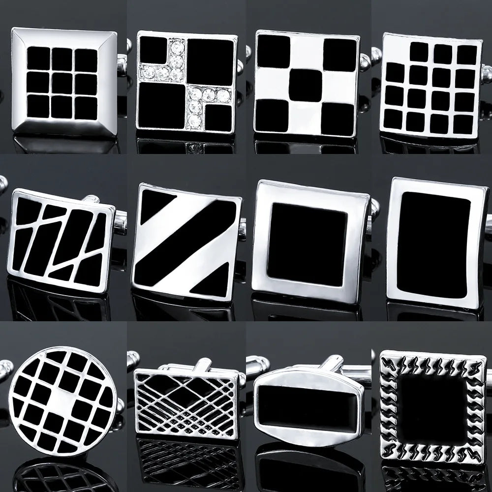 Silver Black Square Metal Alloy Cufflinks for Men Business or Wedding Shirt Accessory Great for Parties Gifts