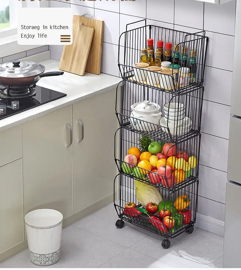 1-layer Desktop Durable Iron Wire Rack 4-layer Kitchen Standing Storage Rack for Home