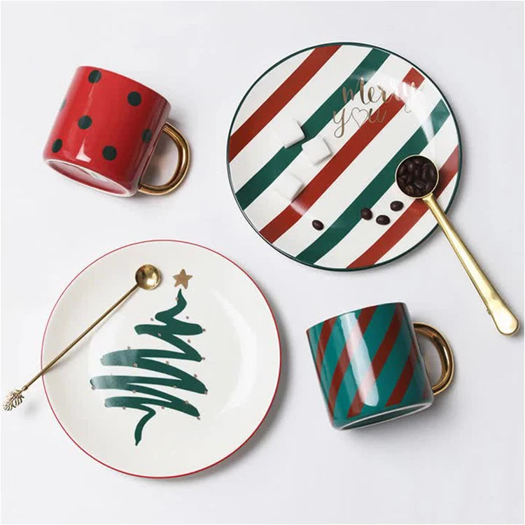 2022 Christmas Ceramic Dinnerware Household Creative Dessert Ceramic Dishes Coffee Mugs