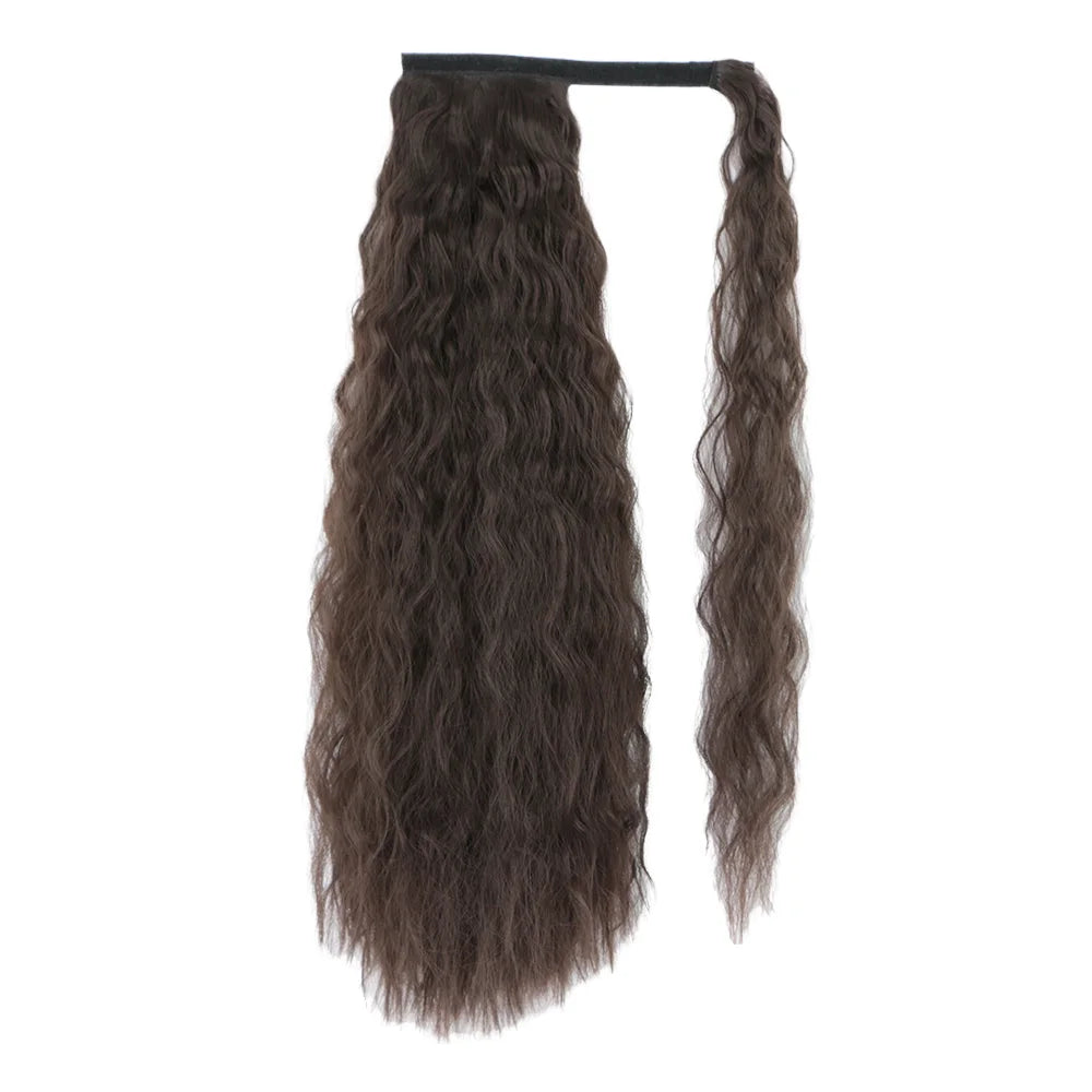 Synthetic Long Corn Water Wave Style Clip-in Hair Accessories Natural Hairpiece Headwear Brown Grey Brown Synthetic Ponytail