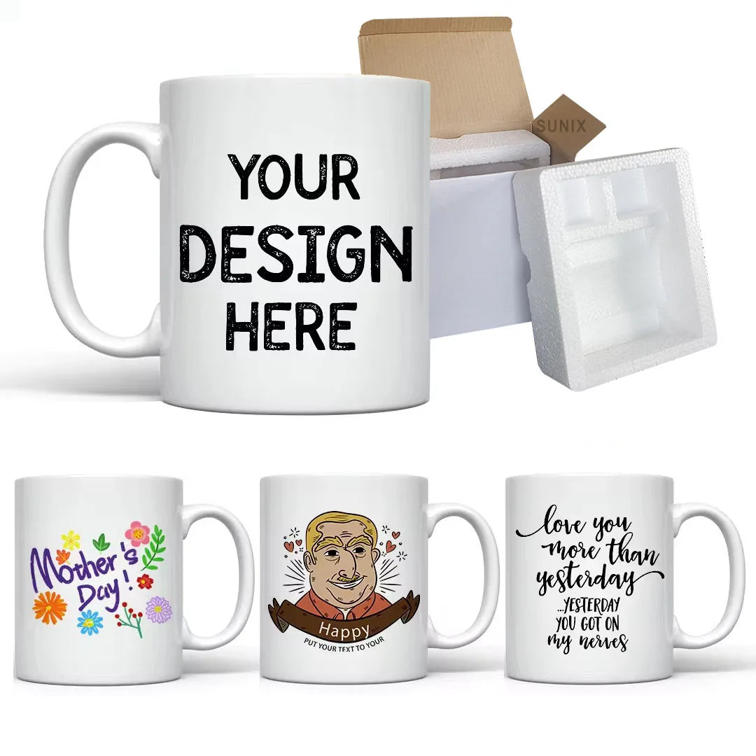 Mug Manufacturer 11oz  15oz Porcelain White Custom Logo Printed Christmas Sublimation Blank Ceramic Cup Coffee Mugs
