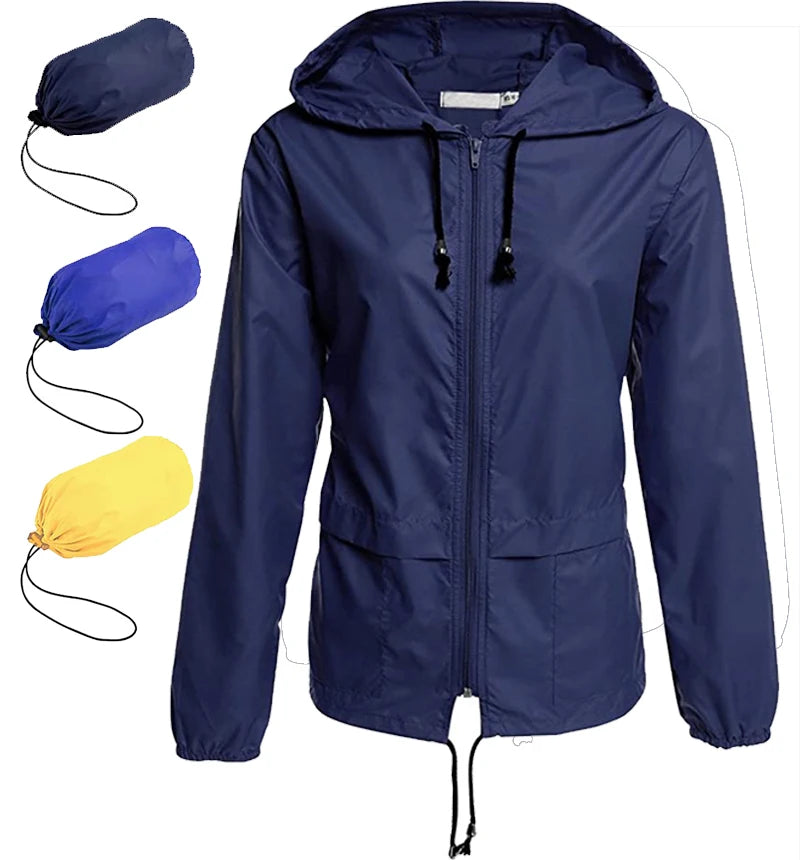 Men's & Women's Lightweight Coated Spring Hooded Waterproof Packable Thin Blouson Rain Jacket