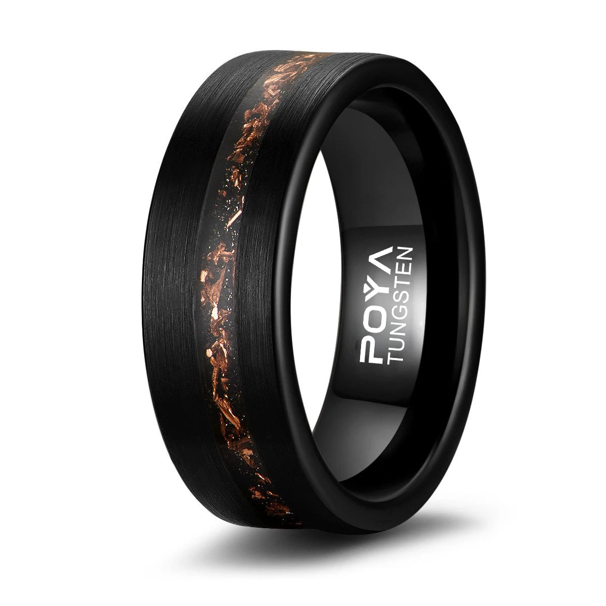 POYA Koa Wood Tungsten Ring Galaxy Sandstone Copper Brass Shavings Inlay 8mm Wedding Band for Men