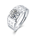 RINNTIN SMR14 2Ct Moissanite Diamond Ring Fashion Adjustable 925 Silver Jewelry Engagement Men Rings for Wedding