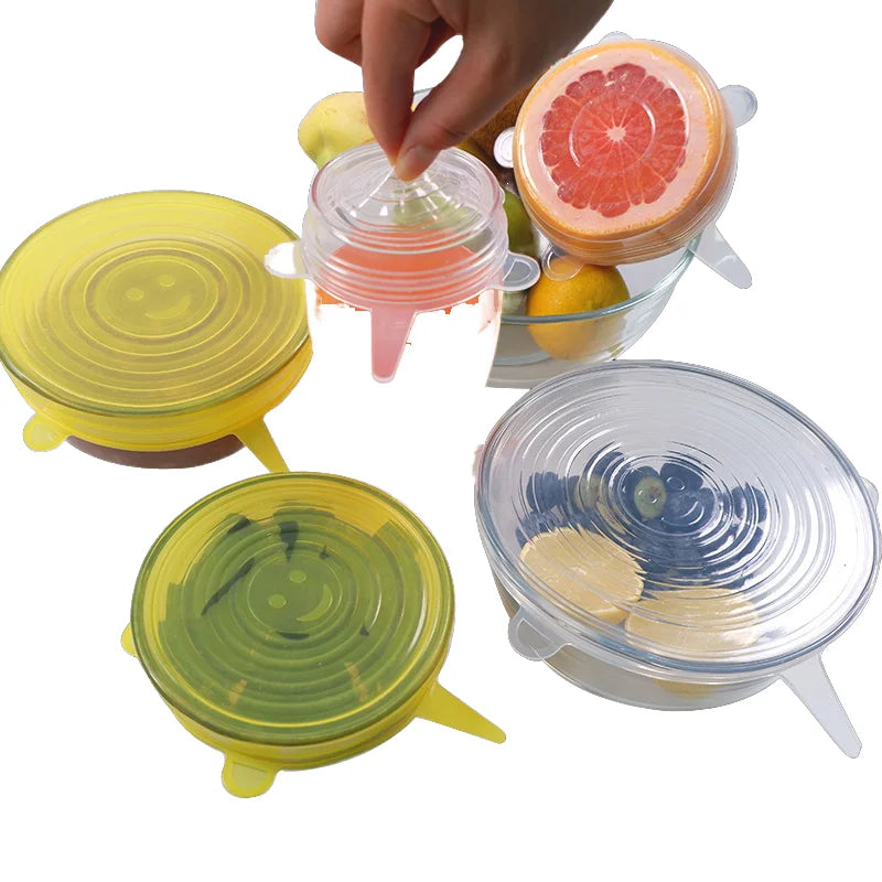 Home Kitchen Stretch Cover 6 Pack BPA-Free Reusable Silicone Cling Film Fresh-Keeper Food Wrap
