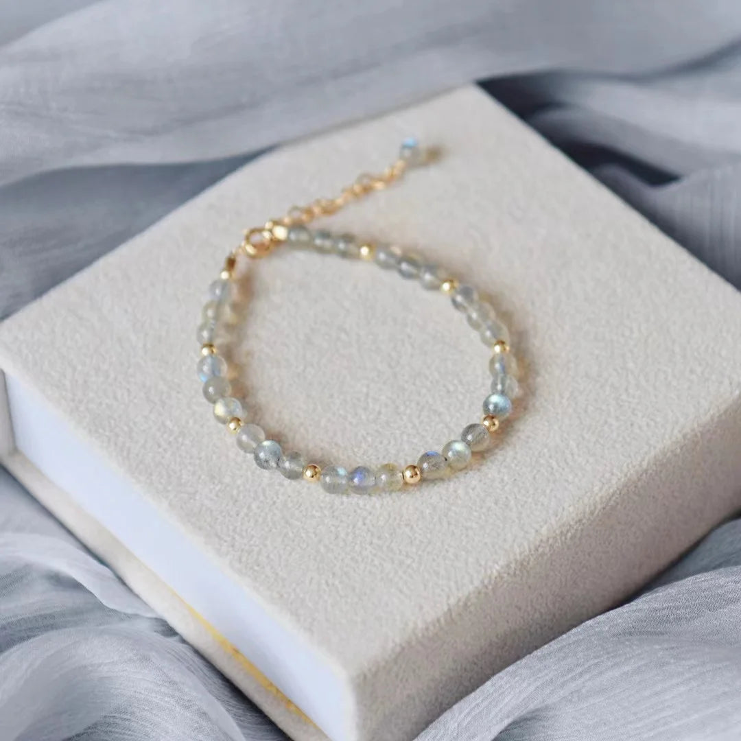 925 Sterling Silver Natural Labradorite Moonstone Hand Made Charm  Bracelet Natural Crystal Gemstone Fashion Jewelry