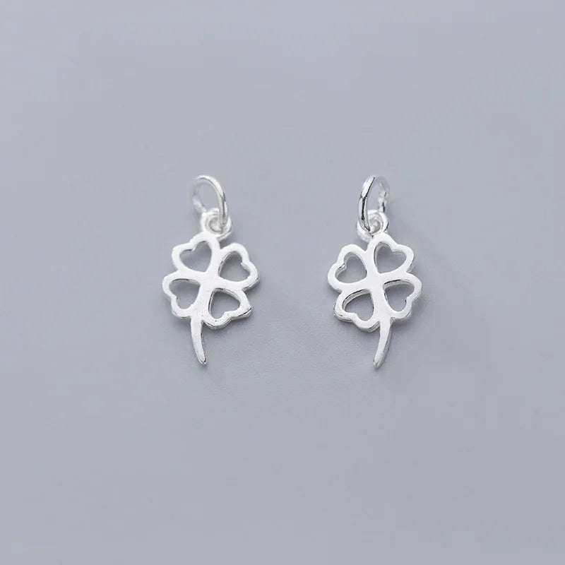 Hertiny 9mm Tiny Sterling Silver Four Leaf Clover Charm Good Luck Charms Pendant