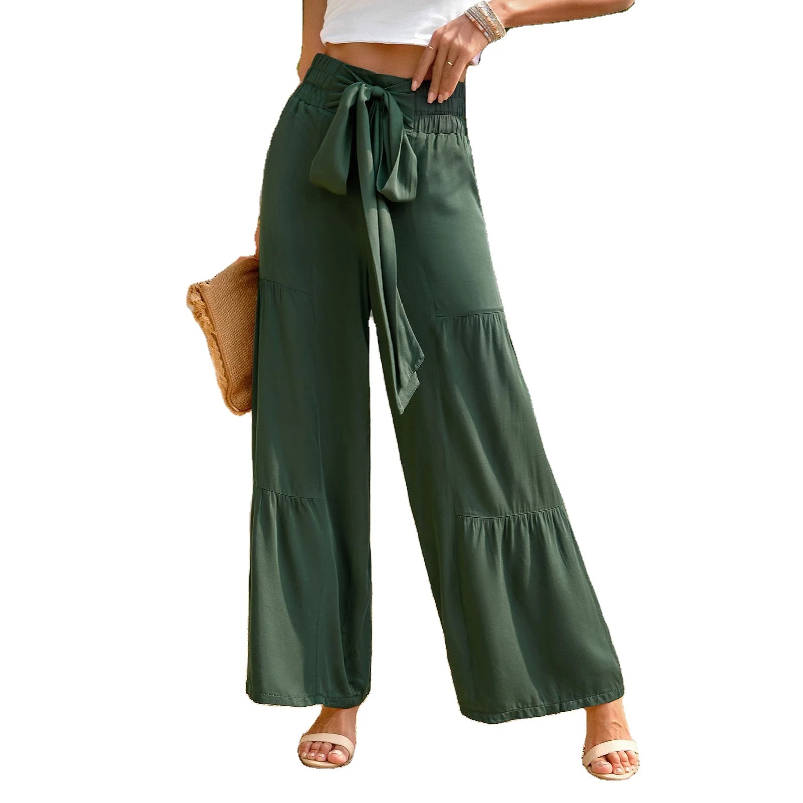 Women's High Waist Wide Leg Pants Loose Elastic Summer Trousers
