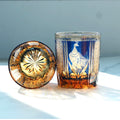 Hand Blown Amber Blue Peacock Pattern Hand-Carved Cut Cased Glass Whisky Cups Best for Bar/Party/Gift MegaBDM