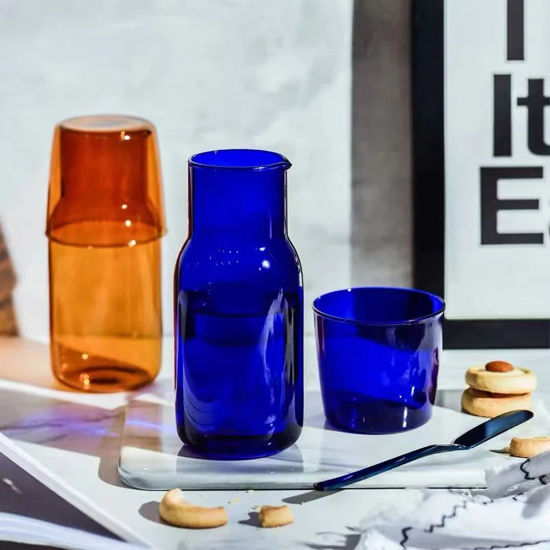 Customized Borosilicate Glass Drinking Water Jug Bottle Bedside Colorful Carafe Beer Pouring Pitcher with Cups Glass