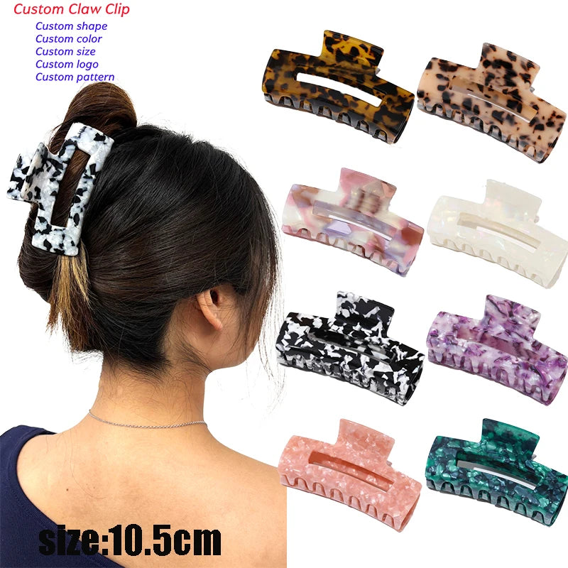 Hot Sale Fashion 10.5cm Large Hair Claw Floral Square Tortoise Shell Acetate Hair Claw Clips for Women Hair Claw Clips