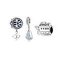 Real 925 Sterling Silver Colorful Enamel Sailboat Clear CZ Charms for Jewelry Making Pendants Fit Charm Bracelets Wholesale