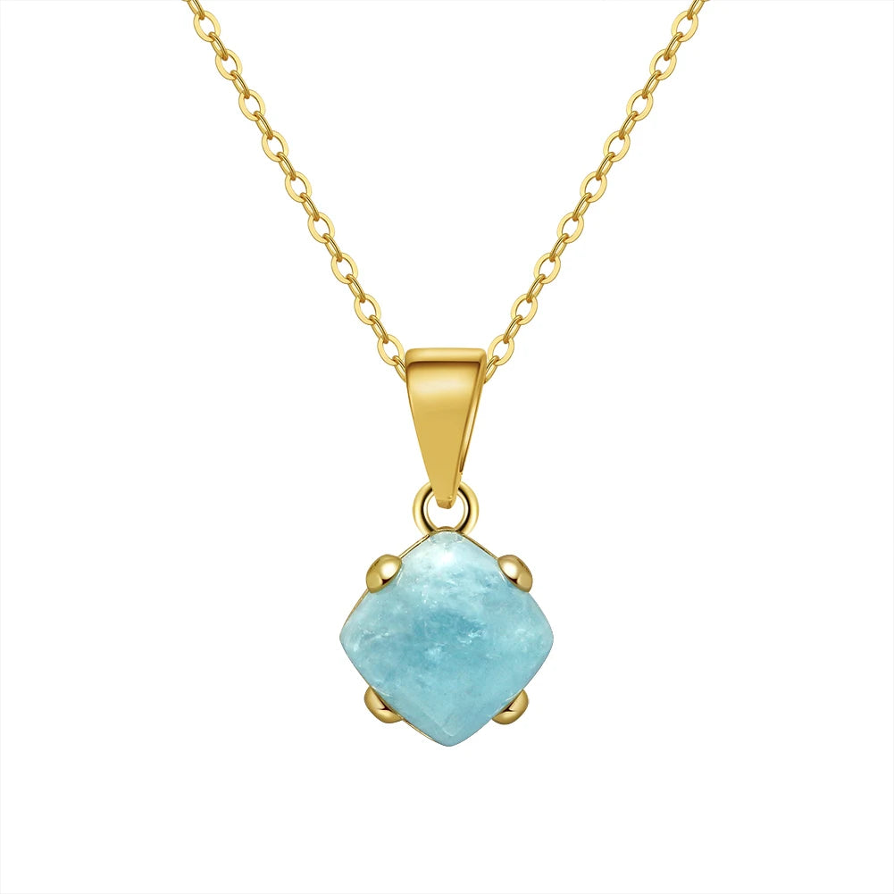GMN33 Rare Stone Gemstone Necklace Square Shape Pendant Real 925 Silver Genuine Natural Aquamarine Pendants Choker for Necklace